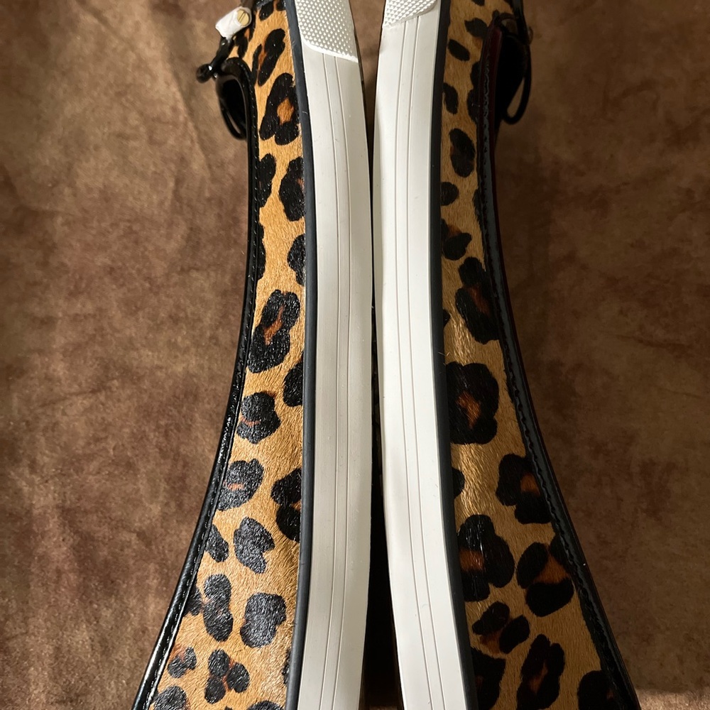 TORY BURCH SKYLER NIB AUTHENTIC CALF HAIR OCELOT LEOPARD BLK PATENT LEATHER FLAT - Picture 16 of 17